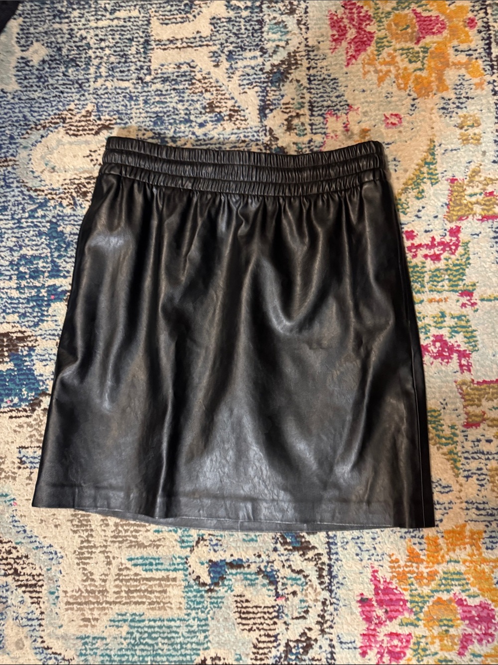 Annie Bing Soto Skirt - Black Faux Leather Elastic Waist Mini Skirt